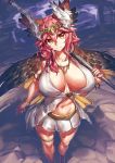  animal_ears bracelet breasts circe_(fate/grand_order) circe_(fate/grand_order)_(cosplay) cosplay fang fate/grand_order fate_(series) fox_ears head_wings highres jewelry large_breasts melon22 navel necklace over_shoulder pink_hair staff tamamo_(fate)_(all) tamamo_no_mae_(swimsuit_lancer)_(fate) tiara weapon weapon_over_shoulder wings yellow_eyes 