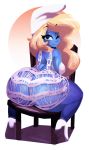  2018 big_butt blonde_hair blue_skin blush butt chair clothing female footwear hair high_heels huge_butt humanoid long_hair looking_at_viewer looking_back mammal not_furry one_eye_closed phrygian_cap riendonut shoes smile smurf smurfette solo the_smurfs thick_thighs tongue tongue_out voluptuous wide_hips wink 