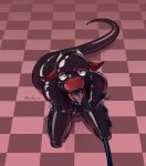  2018 absurd_res anthro bdsm blue_eyes bodysuit bondage bound bulge clothing digital_drawing_(artwork) digital_media_(artwork) dominant_pov dragon drooling first_person_view gag gagged hi_res horn long_tail looking_at_viewer lycanwolf male open_mouth peskybatfish ring_gag rubber saliva scalie shiny simple_background skinsuit solo teeth tight_clothing tongue tongue_out zipper 