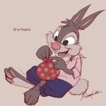  2018 absurd_res bag br&#039;er_rabbit brown_fur buckteeth character_name clothed clothing colored_sketch disney fur head_tuft hi_res lagomorph mammal open_mouth open_smile pink_nose rabbit signature simple_background small_tail smile solo song_of_the_south tan_background teeth tuft yuki_kusama 