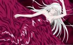  akashiya_moka blanket breasts character_name cleavage copyright_name highres inner_moka large_breasts long_hair naked_sheet pillow rosario+vampire silver_hair sleeping solo under_covers very_long_hair wallpaper 