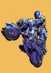  body_armor commentary_request glowing ground_vehicle helmet highres kikou_souseiki_mospeada lights mecha mercy_rabbit mospeada mospeada_(mecha) motor_vehicle motorcycle power_armor redesign ride_armor riding science_fiction shield shiny signature simple_background stick_bernard 