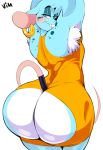 anthro armpit_hair big_butt butt clothed clothing crossgender dress ear_piercing female looking_back mammal mouse muscle_mouse_(character) piercing pinup pose rodent simple_background solo tight_clothing vimhomeless white_background 