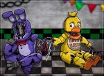  2018 animatronic anthro avian bird chicken female five_nights_at_freddy&#039;s five_nights_at_freddy&#039;s_2 lagomorph machine male mammal poruteno31 rabbit robot simple_background video_games withered_bonnie_(fnaf) withered_chica_(fnaf) 