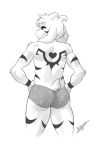  anthro asriel_dreemurr_(god_form) bavani black_sclera boss_monster butt butt_pose caprine clothing fur goat greyscale horn long_ears looking_at_viewer looking_back male mammal markings monochrome muscular simple_background solo speedo swimsuit undertale video_games white_background white_fur 