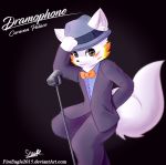  bow canine clothing cute dancing fedora hat lyricwulf male mammal mic microphone senz smile suit vest wolf 