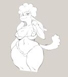  2018 absurd_res anthro big_breasts bikini breasts canine clothing digital_media_(artwork) dog eyelashes female grey_background hair hi_res huge_breasts looking_at_viewer mammal midriff monochrome navel poodle simple_background smile solo sqoon swimsuit thick_thighs voluptuous wide_hips 