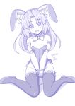  :d animal_ears armband artist_name bangs blush bow bowtie bunny_ears bunny_girl bunnysuit covered_navel dated detached_collar full_body hair_intakes high_heels highleg highleg_leotard leotard long_hair looking_at_viewer monochrome open_mouth parted_bangs purple senki_zesshou_symphogear serena_cadenzavna_eve sitting smile solo thighhighs wariza wrist_cuffs zetsumu 