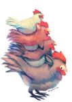  animal_ears animal_focus bird cat_ears chicken chimera commentary creature dog_ears from_side highres lying manino_(mofuritaionaka) no_humans original rooster signature simple_background stacking white_background 