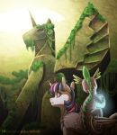  2018 dragon equine female friendship_is_magic glowing horn inuhoshi-to-darkpen jar male mammal moss my_little_pony sculpture spike_(mlp) statue twilight_sparkle_(mlp) winged_unicorn wings 