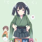  :3 admiral_(kantai_collection) anger_vein blue_eyes blue_hair blush breasts brown_eyes brown_hair emia_wang gloves green_background green_hakama green_kimono hakama hakama_skirt hiryuu_(kantai_collection) holding japanese_clothes kantai_collection kimono large_breasts multiple_girls nintendo_switch one_side_up orange_kimono playing_games short_hair simple_background souryuu_(kantai_collection) spoken_anger_vein spoken_sweatdrop sweatdrop translated twintails white_gloves wide_sleeves 