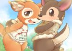  animal_crossing antelope anthro bag beau_(animal_crossing) big_butt black_nose bottomless brown_eyes brown_fur butt cervine clothed clothing coat countershading duo dutch_angle fauna_(animal_crossing) female fur grass horn kemono looking_at_viewer male mammal nintendo open_mouth orange_fur outside paper_bag raised_tail sack shirt short_stack smile tan_fur tree ukan_muri video_games 