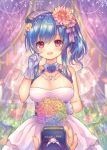  :d azur_lane bangs bare_shoulders blue_flower blue_gloves blue_hair blue_rose blush bouquet breasts bridal_veil cleavage collarbone commentary_request copyright_name crying crying_with_eyes_open dress eyebrows_visible_through_hair fingernails flower gloves hair_between_eyes hair_flower hair_ornament holding holding_bouquet jewelry large_breasts long_hair looking_at_viewer open_mouth out_of_frame pastel_colors pink_flower pjrmhm_coa rainbow_gradient red_eyes ring ring_box rose see-through side_ponytail sidelocks sleeveless sleeveless_dress smile solo_focus st._louis_(azur_lane) tears veil wedding_ring white_dress 