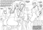  ass directional_arrow elzikyuchi english_text eyebrows eyebrows_visible_through_hair futanari greyscale long_hair marital_harmony_project monochrome multiple_girls multiple_penises penis testicles text_focus thighhighs 