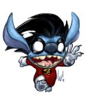  2016 3_toes 4_fingers alien alpha_channel black_hair blue_body blue_nose claws colored_sketch crossover digital_drawing_(artwork) digital_media_(artwork) disney experiment_(species) freakazoid freakazoid! hair lilo_and_stitch mask open_mouth open_smile outline reaching simple_background skywakko smile solo stitch superhero toe_claws toes transparent_background white_gloves 