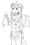  :d apron braid commentary demon_girl demon_horns english_commentary greyscale horns lilim_(monster_girl_encyclopedia) long_hair maritan_(pixelmaritan) monochrome monster_girl_encyclopedia open_mouth original pointy_ears runa smile solo stuffed_toy tail thighhighs whisk 