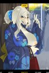  1girl blonde_hair blue_eyes dog furry glasses japanese_clothes kame_(3t) long_hair solo 