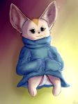  2018 aggressive_retsuko anthro barely_visible_genitalia big_ears canine clothed clothing digital_media_(artwork) female fennec fenneko fox fur half-closed_eyes homo_the_domo mammal panties sanrio simple_background sitting solo spread_legs spreading subtle_pussy tired tired_eyes underwear white_panties 