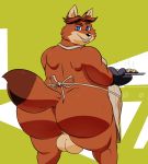  a-side anthro apron backsack balls big_balls big_butt butt canine clothing disney fox gideon_grey male mammal mostly_nude naked_apron overweight overweight_male perineum solo zootopia 
