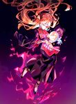  akiyoku bangs black_background black_dress black_footwear black_hat blonde_hair dress floating_hair gradient gradient_background hat high_heels junko_(touhou) long_hair moon purple_background red_eyes solo star tabard touhou wide_sleeves 