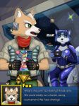  2018 anthro belt blue_fur blue_hair bodysuit brown_fur canine clothing dialogue dipstick_tail duo english_text female fox fox_mccloud fur gloves green_eyes hair hair_ornament hi_res jacket krystal male mammal mario mario_bros mario_kart miltonholmes multicolored_tail nintendo nintendo_switch planet scarf short_hair signature sitting skinsuit space star_fox tailband text tight_clothing video_games white_fur 