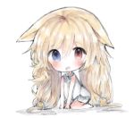  animal_ears bad_id bad_pixiv_id bangs bare_arms bare_shoulders barefoot blonde_hair blue_eyes blush cat_ears chibi cottontailtokki ears_down eyebrows_visible_through_hair g41_(girls_frontline) girls_frontline hair_between_eyes hair_ornament heterochromia long_hair low_twintails pleated_skirt red_eyes shirt sitting skirt sleeveless sleeveless_shirt solo twintails very_long_hair wariza white_background white_shirt white_skirt 