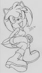  2004 amy_rose anthro black_and_white breasts clothing female footwear gloves hedgehog is_(artist) looking_at_viewer mammal monochrome open_mouth shoes simple_background sonic_(series) white_background 