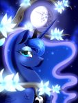  2018 beanbunn blue_feathers bust_portrait cosmic_hair crown cute equine eyelashes eyeshadow feathered_wings feathers female feral flower friendship_is_magic hair half-closed_eyes horn long_hair looking_at_viewer makeup mammal mascara moon my_little_pony night nude outside plant portrait princess_luna_(mlp) royalty side_view signature sky smile solo star starry_sky teal_eyes tree tree_branch watermark winged_unicorn wings 