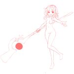  absurdres avant_garde_(artist) commentary_request eyebrows_visible_through_hair highres holding holding_staff kono_subarashii_sekai_ni_shukufuku_wo! leg_lift looking_at_viewer megumin no_nipples nude open_mouth reaching_out red_outline short_hair_with_long_locks sketch smile staff standing standing_on_one_leg white_background 