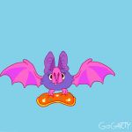  2016 ambiguous_gender animated bat bat_nose bat_wings big_ears biped black_eyes blue_background digital_drawing_(artwork) digital_media_(artwork) fangs feral flying food front_view frown full-length_portrait fur gogarty holding_food holding_object loop mammal membranous_wings pink_nose pink_wings pizza portrait prehensile_feet purple_fur purple_wings signature simple_background solo toony two_tone_wings winged_arms wings 