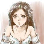  1girl black_hair blush breasts cleavage commentary_request dress final_fantasy final_fantasy_ix garnet_til_alexandros_xvii jewelry long_hair necklace solo tiara wedding_dress 