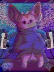  2018 aesthetic aggressive_retsuko animated anthro big_ears canine cellphone clothed clothing digital_media_(artwork) epilepsy_warning female fennec fenneko flashing_colors fox fur half-closed_eyes homo_the_domo mammal phone sanrio simple_background sitting solo spread_legs spreading tired tired_eyes underwear vaporwave 