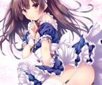  apron blush brown_hair cropped dress garter_belt long_hair maid original panties ryo skirt_lift stockings thighhighs underwear wristwear 