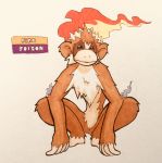  2018 4_fingers alternate_color alternate_species ambiguous_gender anthro biped brown_eyes brown_fur brown_markings cheek_tuft chest_tuft countershade_torso countershading crouching english_text eye_markings fak&eacute;mon featureless_crotch fingerless_(marking) fire firefightdex flaming_hair front_view full-length_portrait fur hair hatching_(technique) hi_res infernape kayan_river_slow_loris looking_away loris mammal marker_(artwork) markings mfanjul mixed_media multicolored_fur nintendo nude pen_(artwork) pok&eacute;mon pok&eacute;mon_(species) portrait primate shadow simple_background slim slow_loris smile smoke socks_(marking) solo tan_skin text toony traditional_media_(artwork) tuft two_tone_fur video_games white_background white_countershading white_fur 