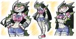  anthro black_hair clothing crocodile crocodilian dilys_(scalie_schoolie) female hair lipstick looking_at_viewer makeup reptile scalie scalie_schoolie shenanimation shorts solo webcomic wide_hips 