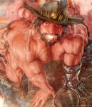  4boys abs aftersex anal bara beard boots brown_hair condom cowboy cum cum_in_ass facial facial_hair genji_(overwatch) group_sex happy_sex hat junkrat_(overwatch) male_focus masturbation mccree_(overwatch) multiple_boys muscle nude overwatch pecs pov roadhog_(overwatch) rokudenashi size_difference smile solo_focus sweat table tattoo tears uncensored yaoi 