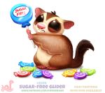  ambiguous_gender black_eyes brown_fur candy cryptid-creations english_text feral food fur humor lollipop mammal marsupial pun sad simple_background solo sugar_glider tan_fur text white_background 