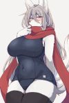  1girl artist_request brown_eyes dog furry grey_hair long_hair scarf solo stocking 
