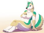  2018 anthro blue_eyes blue_fur breasts canine featureless_breasts featureless_crotch female fur keeba mammal may825 sitting slightly_chubby smile white_fur wolf 