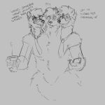  3_heads beverage bobskunk coffee conjoined dialogue mammal mephitid multi_head necktie sketch skunk snakepecs 