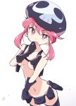  belt commentary hat holster ixy jakuzure_nonon kill_la_kill navel nude nudist_beach_uniform pink_eyes pink_hair shako_cap shoulder_holster skull_print symphony_regalia utility_belt winged_hat 