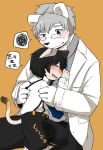  &lt;3 2018 5_fingers anthro bear black_hair blue_eyes blush cat claws clothed clothing collared_shirt colored cub digital_media_(artwork) doctor eyes_closed eyewear feline fur glasses grey_hair hair hi_res lab_coat male male/male mammal necktie on_lap open_mouth polar_bear satsuki_rabbit shorts sitting sitting_on_lap sleeping sound_effects suspenders sweat sweatdrop tan_fur urine wet wet_fur wet_pants wetting white_fur young zzz 