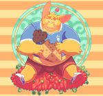  &lt;3 anthro blazingcheecks blush buckteeth carrot clothing cookie cute facial_hair food footwear lagomorph male mammal overweight overweight_male rabbit shirt shoes shorts sideburns simple_background sitting smile solo t-shirt teeth tight_clothing vegetable 