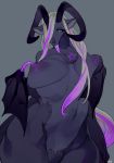  1girl artist_request dragon furry nipple_licking purple_hair solo tongue two-tone_hair white_hair 