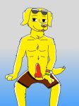  animal_genitalia animal_penis anthro balls bojack_horseman canine clothing dog erection eyewear fur hi_res labrador male mammal mr._peanutbutter penis simple_background solo sunglasses tongue tongue_out veltalvlock yellow_fur 