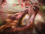  5_fingers antlers ashesdrawn blurred_background digital_media_(artwork) dragon feral fur furred_dragon horn pink_fur solo 