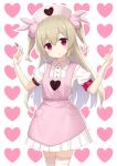  &gt;_&lt; armband bangs blush bunny_hair_ornament center_frills collared_shirt commentary cotton_swab eyebrows_visible_through_hair frills hair_between_eyes hair_ornament hands_up hat head_tilt heart heart_background heijialan holding holding_syringe light_brown_hair long_hair looking_at_viewer natori_sana nurse_cap outline parted_lips pink_hat pleated_skirt puffy_short_sleeves puffy_sleeves red_eyes sana_channel shirt short_sleeves simple_background skirt solo syringe thighhighs two_side_up very_long_hair virtual_youtuber white_background white_legwear white_outline white_shirt white_skirt 