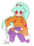  1girl ashe_(rockman) colored cosplay green_hair looking_at_viewer pandora_(rockman) ponytail red_eyes rockman rockman_zx rockman_zx_advent shoutaro_saito tagme 