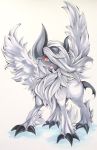  bad_id bad_pixiv_id claws colored_pencil_(medium) full_body looking_away looking_to_the_side marker_(medium) mega_absol mega_pokemon no_humans pokemon simple_background solo soma_somari standing traditional_media white_background wings 