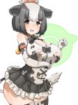  :d animal_ears animal_print arched_back bangs bare_shoulders bell black_bow black_eyes black_hair black_neckwear black_skirt blush bob_cut bow bowtie breasts cleavage commentary_request contrapposto covered_nipples cow_bell cow_ears cow_girl cow_print cow_tail cowboy_shot cross-laced_clothes detached_collar dot_nose dripping elbow_gloves eyebrows_visible_through_hair frilled_skirt frills from_side furau gloves hair_bow half-closed_eyes highres holstein_friesian_cattle_(kemono_friends) impossible_clothes impossible_shirt japari_symbol kemono_friends lactation lactation_through_clothes large_breasts legs_together looking_at_viewer looking_to_the_side microskirt multicolored_hair open_mouth parted_bangs partial_commentary print_gloves print_legwear print_shirt raised_eyebrows red_bow round_teeth see-through shirt short_hair simple_background skindentation skirt sleeveless sleeveless_shirt smile solo standing tail teeth thighhighs topknot two-tone_hair wet wet_clothes white_background white_hair wing_collar 